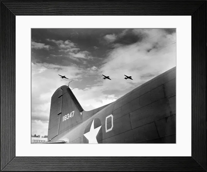 Framed Print : U.S. paratroopers in flight manuevers somewhere over England, ca. 1943-1945