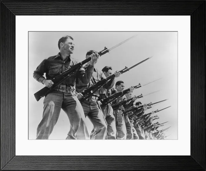 Framed Print : World War II, bayonet practice at a U.S. Army training camp, 1941