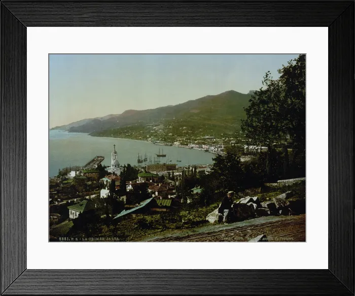 Framed Print : Ukraine (part of Russia at the time of the photograph). Gurzuf from the Yalta Road (in original caption: Gursuff, Jalta), Crimea, photochrom, circa 1900