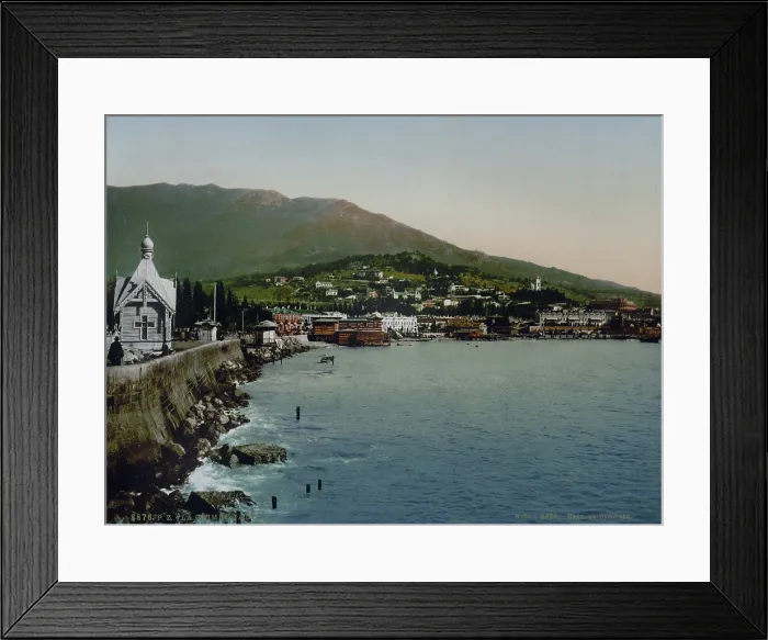 Framed Print : Ukraine (part of Russia at the time of the photograph). Gurzuf from the Yalta Road (in original caption: Gursuff, Jalta), Crimea, photochrom, circa 1900