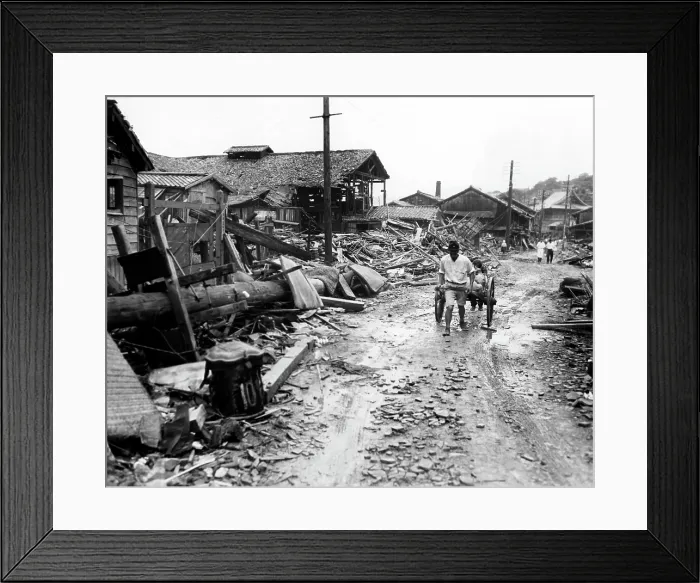 Framed Print : World War II, Atomic bombing aftermath in suburb four miles outside of center of Nagasaki, Japan, September 13, 1945. Courtesy: CSU Archives / Everett Collection Framed Print : World War II, Atomic bombing aftermath in suburb four miles outside of center of Nagasaki, Japan, September 13, 1945. Courtesy: CSU Archives / Everett Collection