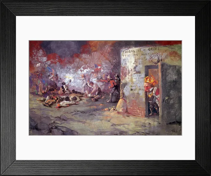 Framed Print : The massacre at New Orleans, showing President Andrew Johnson at a race riot that occurred in New Orleans. Painting by Thomas Nast ca. 1867