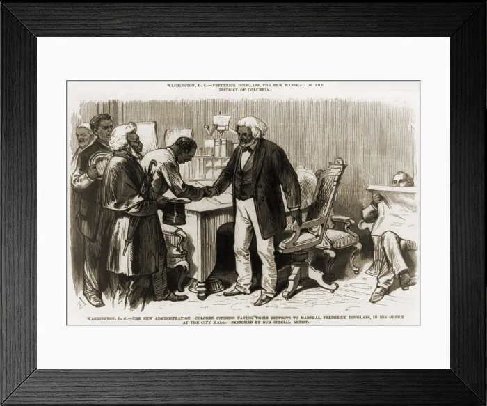 Framed Print : In 1877 Frederick Douglass (1818-1895), newly appointed U.S. Marshal of the District of Columbia, greeting African American citizens in his office at the City Hall