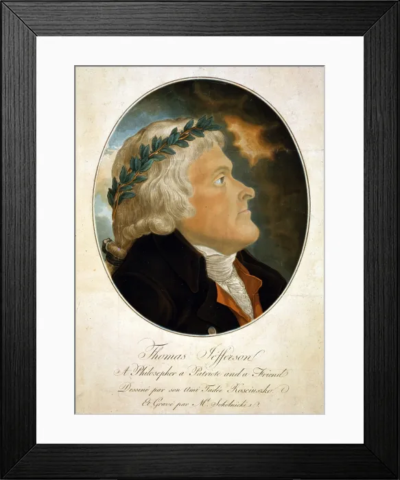 Framed Print : Thomas Jefferson, color aquatint afte a 1799 painting by Tadeusz Kosciuszko