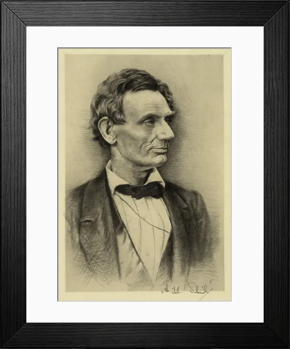 Framed Print : Abraham Lincoln portrait etching made in the early 20th century from Lincoln's classic Alexander Hesler portraits of 1860, by artist Otto J. Schneider (1875-1946)