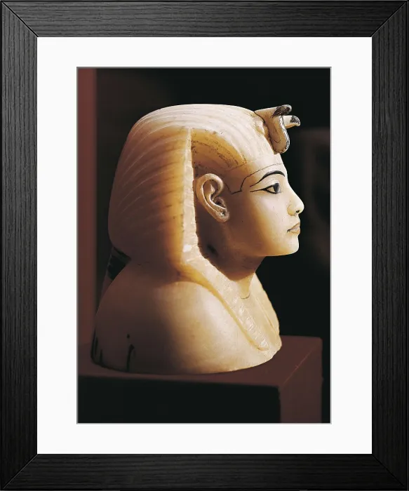 Framed Print : Canopic vase lid with Tutamkhamen's effigy. 1370 - 1352 BC. Egyptian art. New Kingdom. Sculpture in the round. EGYPT. Cairo. Egyptian Museum. Proc: EGYPT. Dayr al-Bahri