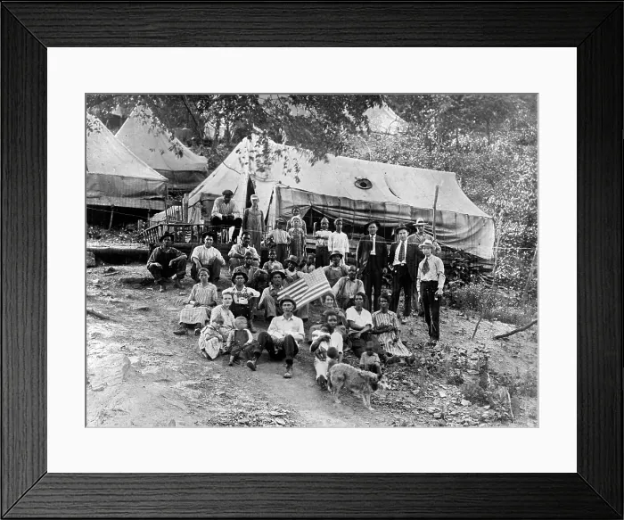 Framed Print : Group of striking union miners and their families living in tents, Lick Creek, West Virginia, photo ca. April 12, 1922 Framed Print : Group of striking union miners and their families living in tents, Lick Creek, West Virginia, photo ca. April 12, 1922
