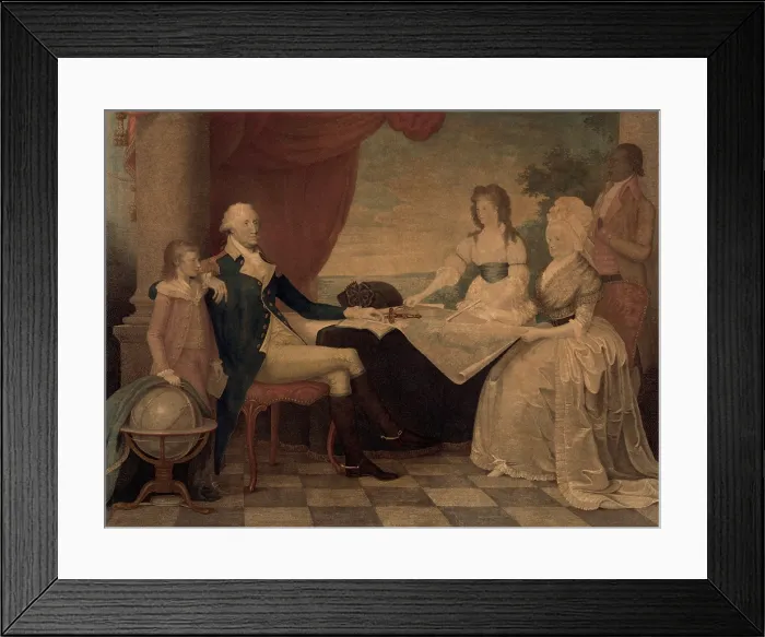 Framed Print : The George Washington family. Washington, his wife Martha with their two of their four grandchildren, George Washington Park Custis (1780-1857) and Eleanor Custis (1756-1773)
