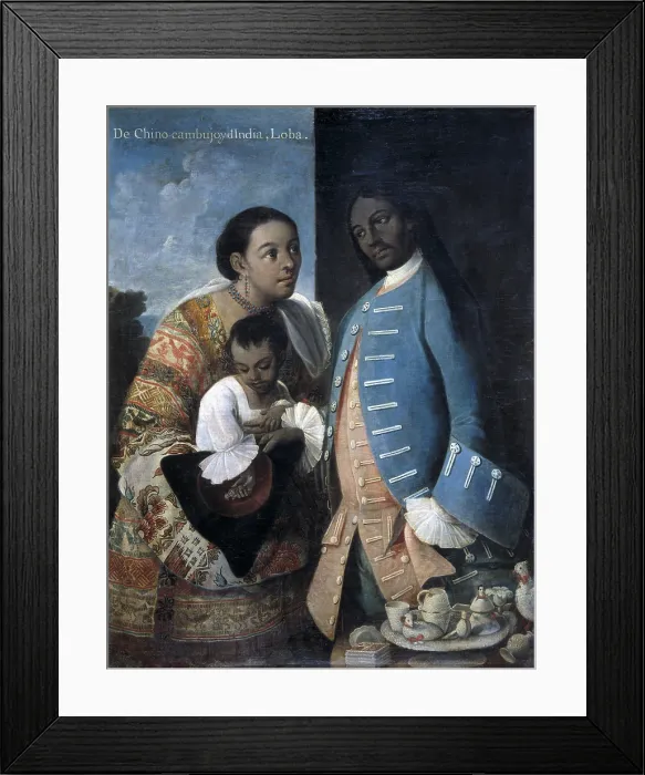 Framed Print : CABRERA, Miguel (1695-1768). 'De Chino-Cambujo y de India, Loba.' ('From a Chinese-Cambujo and an Indian, 'Loba'). 1763. Casta paintings. Mexican school