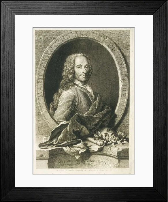 Framed Print : VOLTAIRE, Franois-Marie Arouet, also known as (1694-1778). Engraving. SPAIN. Madrid. National Library. AISA / Everett Collection**US SALES ONLY** Framed Print : VOLTAIRE, Franois-Marie Arouet, also known as (1694-1778). Engraving. SPAIN. Madrid. National Library. AISA / Everett Collection**US SALES ONLY**