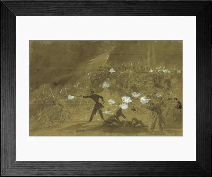 Framed Print : The Civil War. The Battle of Gettysburg. Attack of the Louisiana Tigers on a battery of the 11th Corps / A.R. Waud. 1863 Framed Print : The Civil War. The Battle of Gettysburg. Attack of the Louisiana Tigers on a battery of the 11th Corps / A.R. Waud. 1863