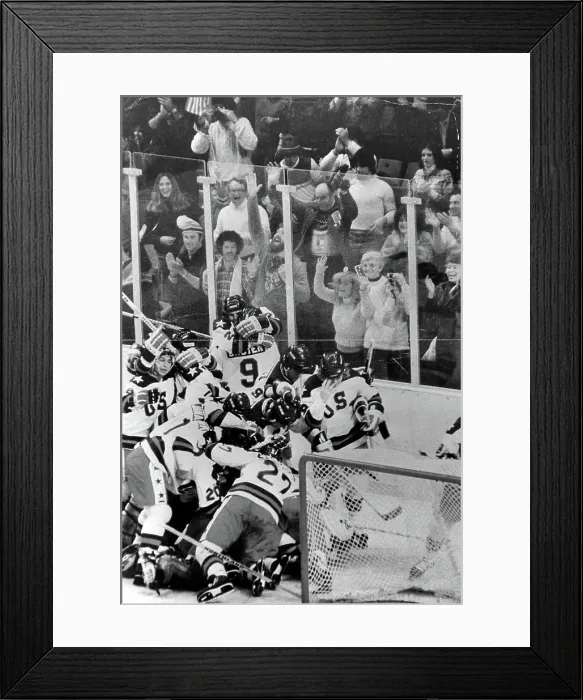 Framed Print : OLYMPIC GAMES-U.S. Olympic Hockey Team celebrates its 4 to 3 victory ofver the U.S.S.R Olympic Hockey Team. 1980. Courtesy: CSU Archives / Everett Collection Framed Print : OLYMPIC GAMES-U.S. Olympic Hockey Team celebrates its 4 to 3 victory ofver the U.S.S.R Olympic Hockey Team. 1980. Courtesy: CSU Archives / Everett Collection