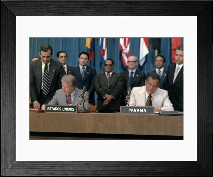Framed Print : President Jimmy Carter and General Omar Torrijos signing the Panama Canal Treaty. Washington, D.C. September 7, 1977