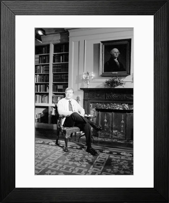 Framed Print : Jimmy Carter sports a cardigan in the White House library during a televised fireside chat (Address to the Nation on Energy). April 18, 1977