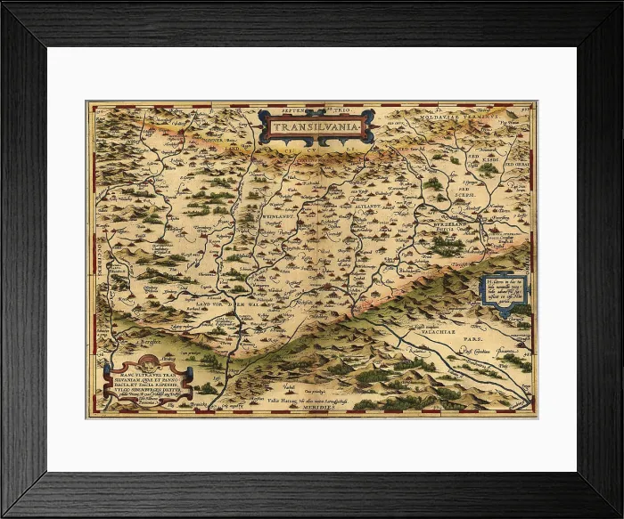Framed Print : 1570 map of Transylvania, now the western part of Romania and the legendary home of the vampire Dracula. From Abraham Ortelius, Theatrvm orbis terrarvm