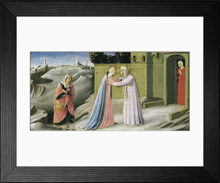 Framed Print : ANGELICO, Fra (1387-1455). The Annunciation. 1430s. Detail of the predella depicting the Visitation. Renaissance art. Quattrocento. Tempera on wood. ITALY. San Giovanni Valdarno