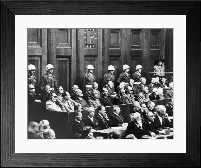 Framed Print : Nuremberg Trials, (first row) Hermann Goering, Rudolf Hess, Joachim von Ribbentrop, Wilhelm Keitel, Ernest Kaltenbrunner, Alfred Rosenberg, Hans Frank, Wilhelm Frick