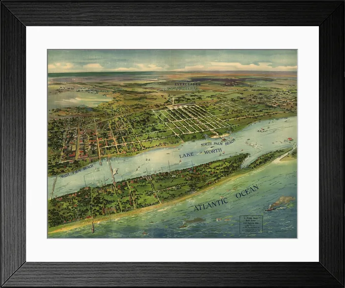 Framed Print : 1915 aerial view of West Palm Beach, North Palm Beach and Lake Worth, Florida Framed Print : 1915 aerial view of West Palm Beach, North Palm Beach and Lake Worth, Florida