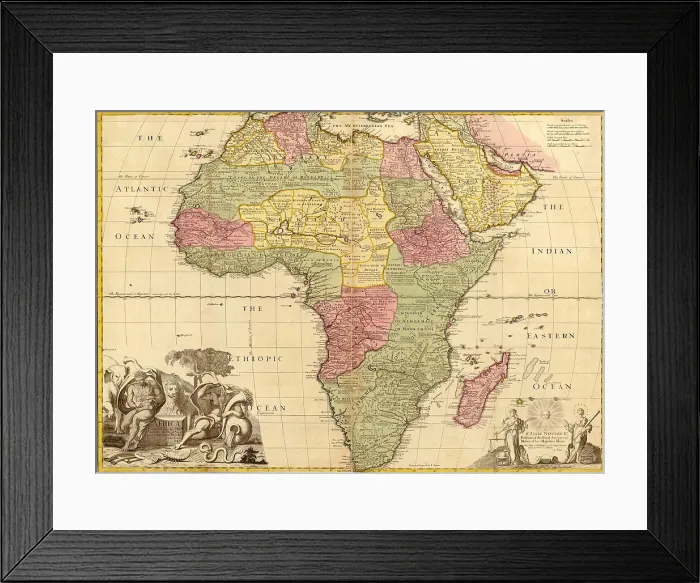 Framed Print : 1725 English map of Africa identifying kingdoms and within the large regions Barbary, Sahara Desert, Negroland, and Guinea in northwest Africa