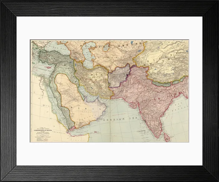Framed Print : 1912 English map of the countries between Constantinople and Calcutta: including Turkey in Asia, Persia, Afghanistan and Turkestan
