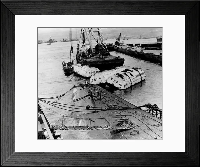 Framed Print : The raising of the USS Oglala, a minelayer sunk by the Japanese in the December 7th attack on Pearl Harbor, May, 6, 1942. Courtesy: CSU Archives / Everett Collection