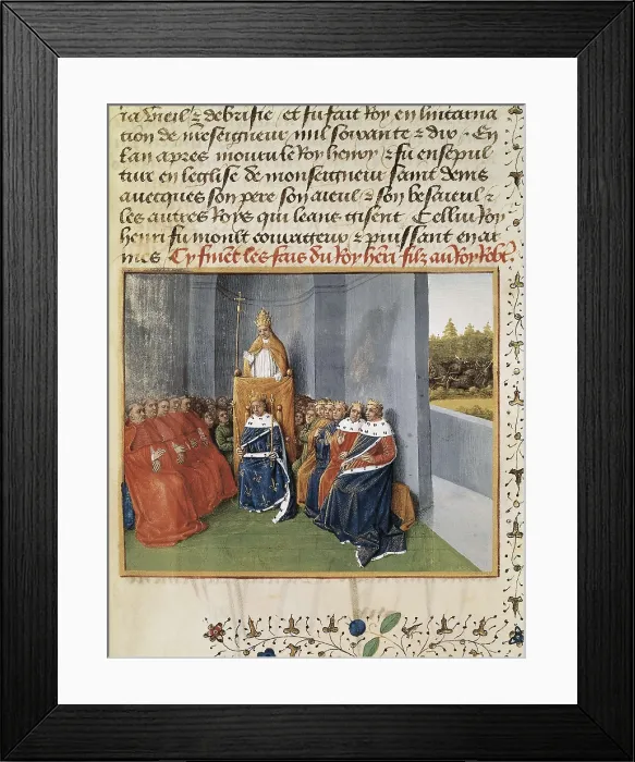 Framed Print : First Crusade. Council of Clermont (1095). Pope Urban II talks to the Emperor and the Christian monarchs urging them to free Holy Land. Gothic art. Miniature Painting. FRANCE