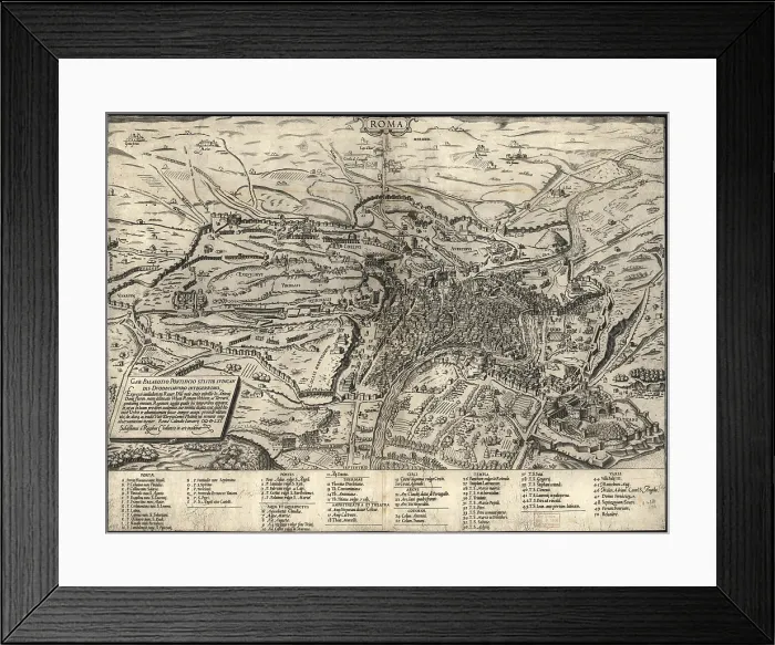 Framed Print : 1575 view of Rome, showing major ancient and Renaissance monuments, and landmarks including the Castel St, Angelo, Coloseum, Pantheon, St Framed Print : 1575 view of Rome, showing major ancient and Renaissance monuments, and landmarks including the Castel St, Angelo, Coloseum, Pantheon, St