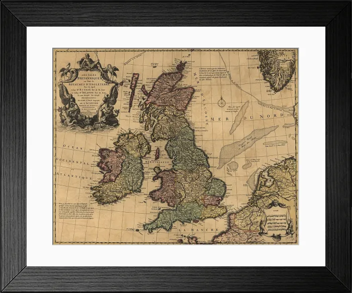 Framed Print : British Isles in early 18th century map showing internal divisions, all of which were united under United Kingdom government