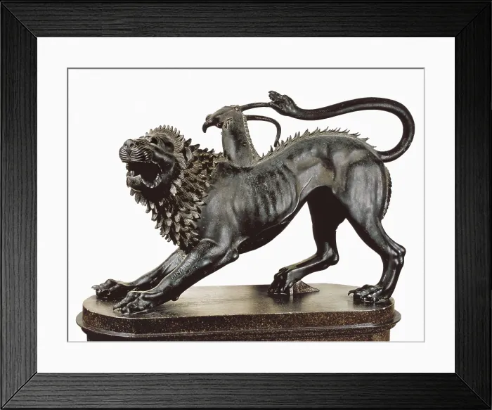 Framed Print : Chimera of Arezzo. 5th-4th c. BC. Restored by Cellini. Etruscan art. Sculpture on bronze. ITALY. Florence. National Museum of Archaeology. Proc: ITALY. Arezzo Framed Print : Chimera of Arezzo. 5th-4th c. BC. Restored by Cellini. Etruscan art. Sculpture on bronze. ITALY. Florence. National Museum of Archaeology. Proc: ITALY. Arezzo