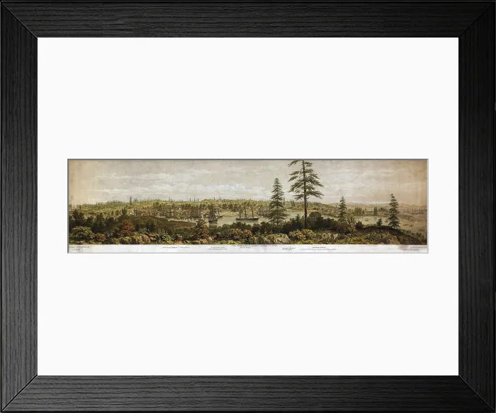 Framed Print : 1860 panoramic view of Victoria, Vancouver Island, Canada. In near foreground is an Indian Village, and across the harbor is the Hudson Bay Company's Fort Victoria Framed Print : 1860 panoramic view of Victoria, Vancouver Island, Canada. In near foreground is an Indian Village, and across the harbor is the Hudson Bay Company's Fort Victoria