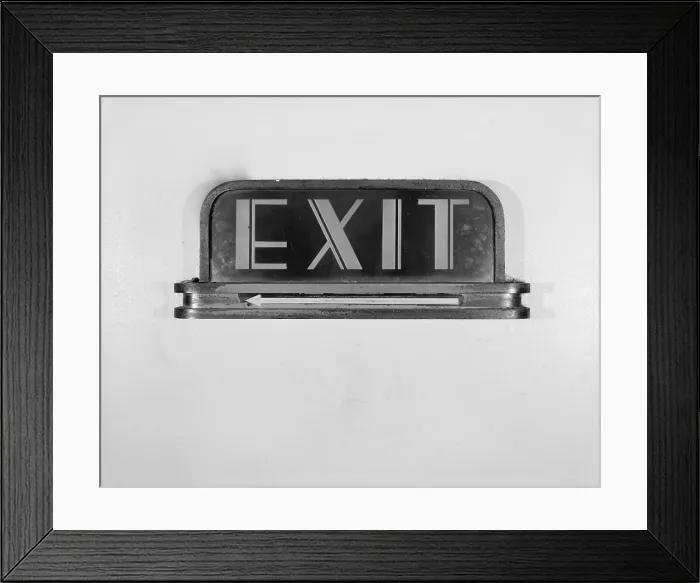 Framed Print : Los Angeles Union Passenger Terminal, detail of signage in reception hall, reads Exit with an arrow, 800 North Alameda Street, Los Angeles, California