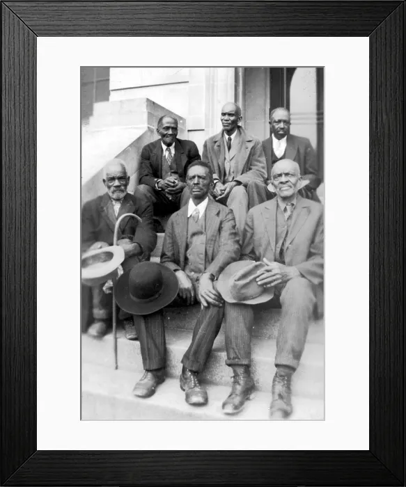 Framed Print : African American ex-slaves sitting, original caption: Attendants at Old Slave Day, Southern Pines, North Carolina, April 8, 1937 Framed Print : African American ex-slaves sitting, original caption: Attendants at Old Slave Day, Southern Pines, North Carolina, April 8, 1937