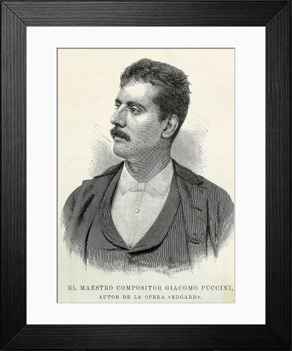Framed Print : Puccini, Giacomo (1858-1924). Portrait appeared in 'La Ilustracin Espaola y Americana' (The Spanish and American Illustration). Etching