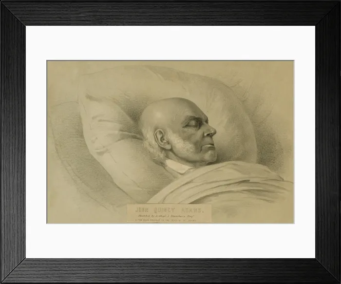 Framed Print : John Quincy Adams (1767-1848), a few hours previous to death as he lay unconscious in the Rotunda after suffering a stroke. February 23, 1848 Framed Print : John Quincy Adams (1767-1848), a few hours previous to death as he lay unconscious in the Rotunda after suffering a stroke. February 23, 1848