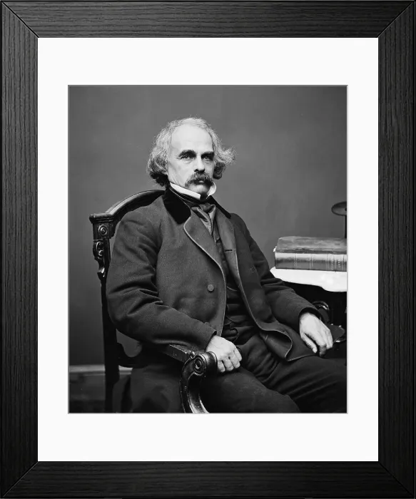 Framed Print : Nathaniel Hawthorne (1804-64) American novelist who wrote 'The Scarlett Letter, ' and 'The House of the Seven Gables.' Matthew Brady portrait, ca. 1860-65