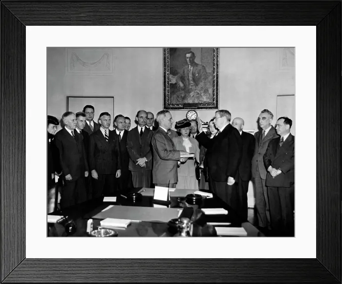 Framed Print : Chief Justice Harlan F. Stone administering the oath of office to Harry S. Truman in the Cabinet Room of the White House, April 12, 1945 Framed Print : Chief Justice Harlan F. Stone administering the oath of office to Harry S. Truman in the Cabinet Room of the White House, April 12, 1945