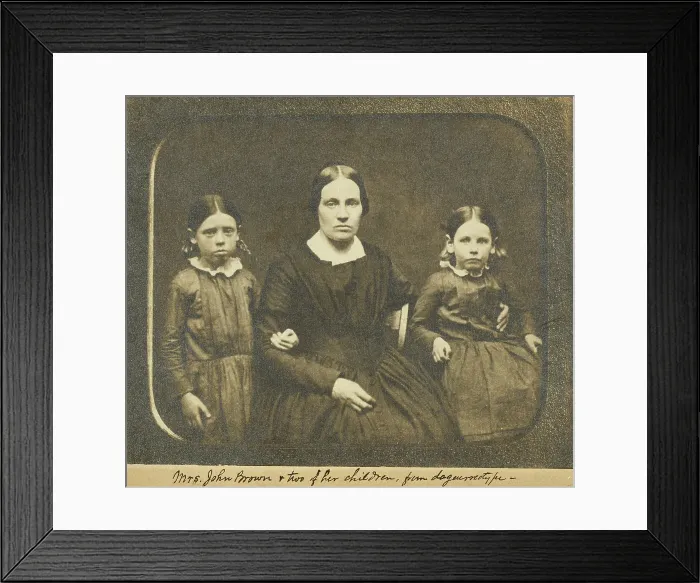 Framed Print : Mary Ann Brown (1817-1884), the second wife of militant abolitionist John Brown, with two of her 13 children, Annie (left) and Sarah (right) about 1851 Framed Print : Mary Ann Brown (1817-1884), the second wife of militant abolitionist John Brown, with two of her 13 children, Annie (left) and Sarah (right) about 1851