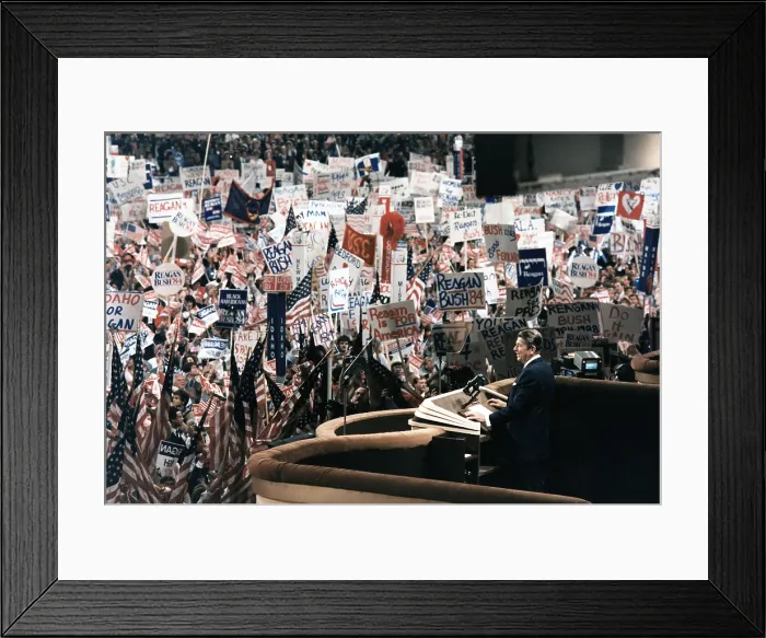 Framed Print : Ronald Reagan. President Reagan giving his Acceptance Speech at the Republican National Convention, Dallas, TX. August 23, 1984