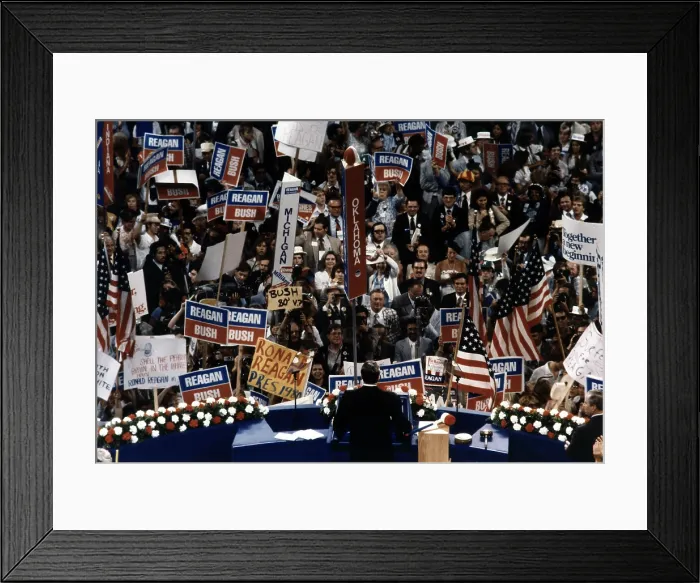 Framed Print : Ronald Reagan. Ronald Reagan giving his Acceptance Speech at the Republican National Convention, Detroit, Michigan July 17, 1980 Framed Print : Ronald Reagan. Ronald Reagan giving his Acceptance Speech at the Republican National Convention, Detroit, Michigan July 17, 1980