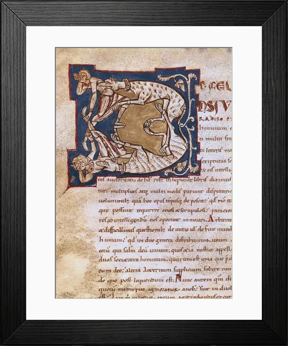 Framed Print : Illuminated initial. 12th c. It belongs to a copy of the work by St. Augustine of Hippo 'The City of God' (De civitate dei libri XXII)413 - 426. Romanesque art Framed Print : Illuminated initial. 12th c. It belongs to a copy of the work by St. Augustine of Hippo 'The City of God' (De civitate dei libri XXII)413 - 426. Romanesque art