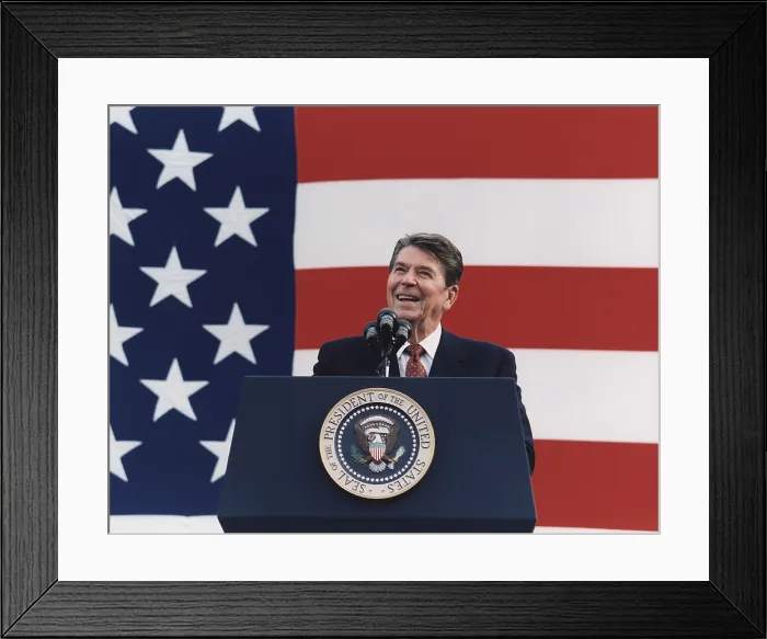Framed Print : Ronald Reagan. President Reagan speaking at a Reagan-Bush Rally in New York, 1984