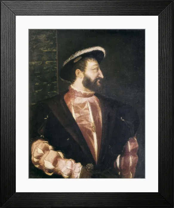 Framed Print : TTITIA, Tiziano Vecello, also called (1490-1576). Portrait of Francis I. 1538. Portrait commissioned by Pietro Aretino for Francis I. Renaissance art. Cinquecento. Oil on canvas