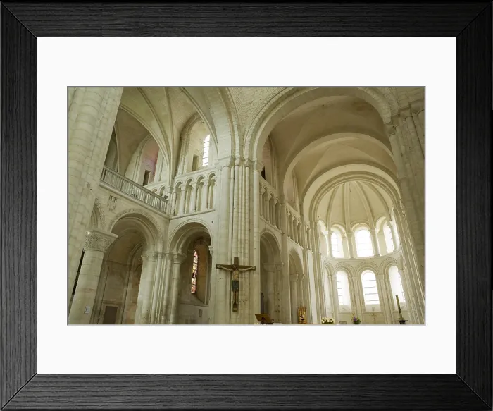 Framed Print : FRANCE. Saint-Martin-de-Boscherville. Saint-Georges de Boscherville Abbey. View of the abbey church. Apse and transept over the gallery. Romanesque art. Architecture