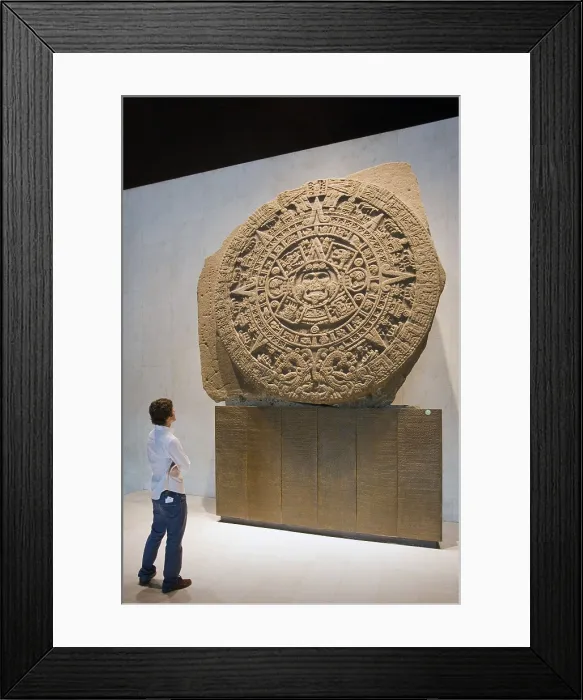 Framed Print : MEXICO. Mexico City. National Museum of Anthropology. Aztec Solar Stone. Aztec art. Sculpture. RAGA / AISA / Everett Collection (190090)**US SALES ONLY**