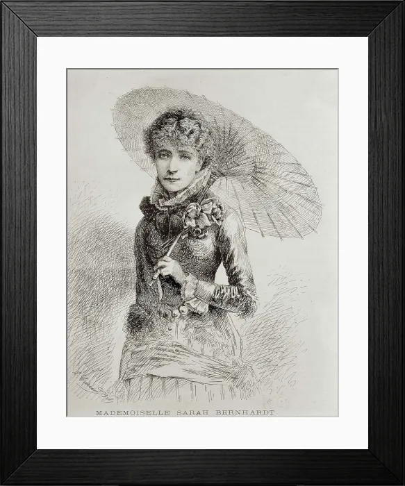 Framed Print : BERNHARDT, Henriette Rosine, also called (1844-1923). Portrait with a parasol. Engraving. AISA / Everett Collection**US SALES ONLY**