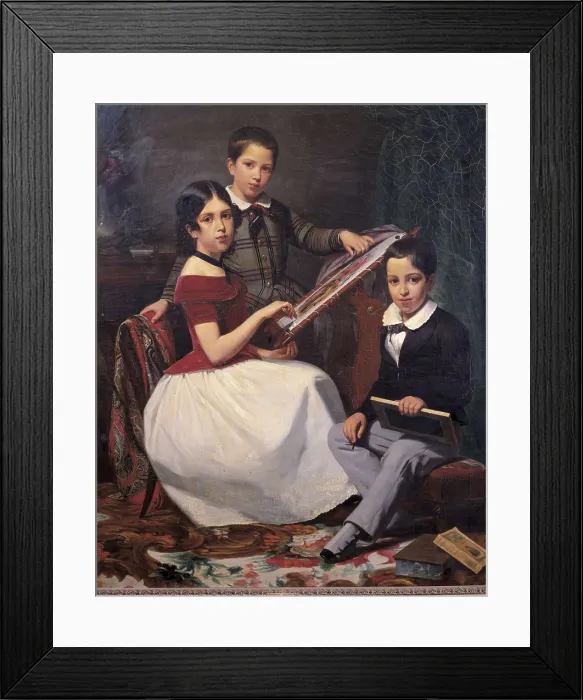 Framed Print : ROQUEMONT, Augusto (1804-1852). The children of Counsellor Joaquin Torquato Alves Ribeiro. 2nd half 19th c. Oil on canvas. PORTUGAL. Porto. Soares dos Reis National Museum