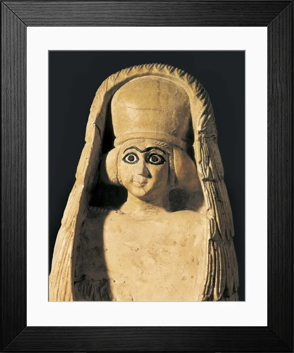 Framed Print : Statue of Ishtar. 2800 -2300 BC. Alabaster. From the Ushtar Temple in Mari. Assyrian art. Sculpture. SYRIA. Damascus. National Museum in Belgrade
