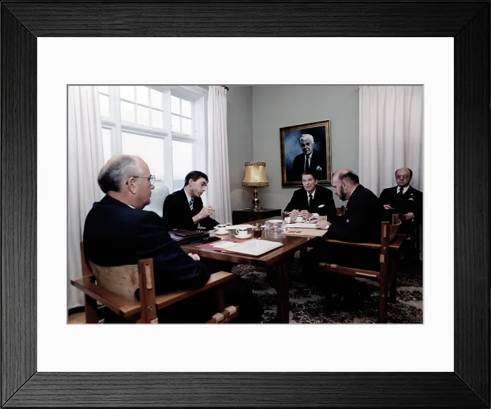 Framed Print : Ronald Reagan. General Secretary Gorbachev (L) in talks with President Reagan (R) at Hofdi House during the Reykjavik Summit. Reykjavik, Iceland, October 11-12, 1986 Framed Print : Ronald Reagan. General Secretary Gorbachev (L) in talks with President Reagan (R) at Hofdi House during the Reykjavik Summit. Reykjavik, Iceland, October 11-12, 1986
