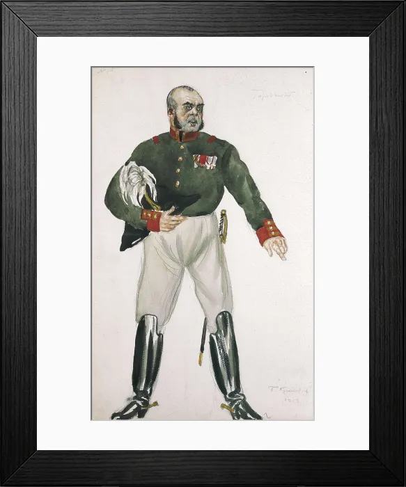 Framed Print : KUSTODIEV, Boris Mikhalovitch (1878-1927). Design for the mayor's costume of 'The Inspector'. 1927