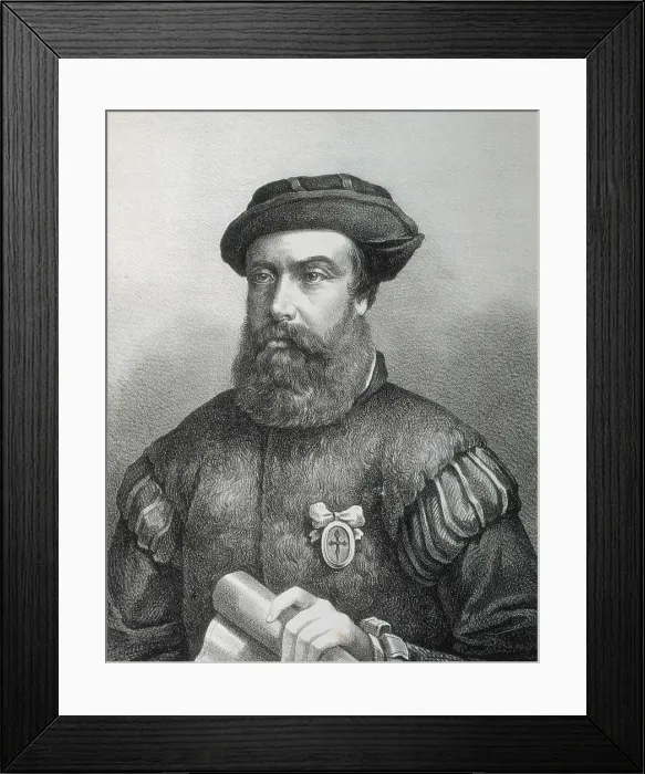 Framed Print : MAGELLAND, Ferdinand (1480-1521). Portrait of Ferdinand Magellan. Litography. AISA / Everett Collection**US SALES ONLY**